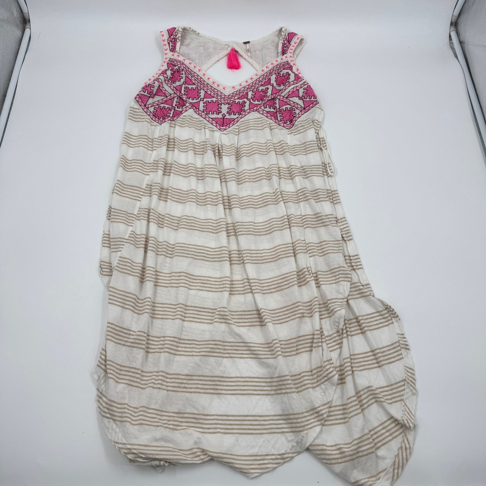 Free People Pink Embroidered Tassel Keyhole Striped Boho Tunic Top Mens M‎